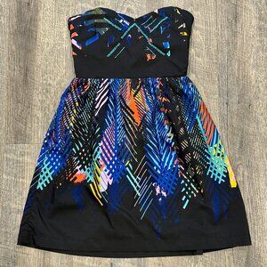 Roxy Strapless Mini Dress Black MultiColor Beaded Embellishments Pull On Size XS